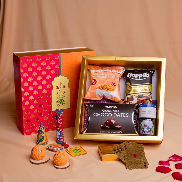 Play & Treat Ensemble, a Diwali gift hamper with Happilo Nutmix, Happilo Choco Dates and Madmix Bhujiya
